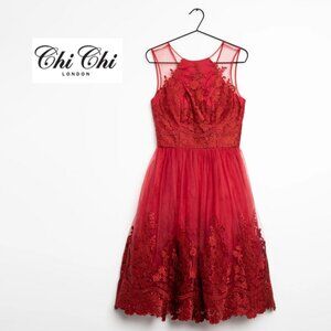 Chi Chi London Red Lace Midi Dress